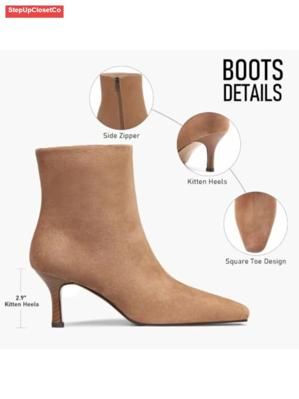 Women's Kitten Heel Square Toe Ankle Boots Suede